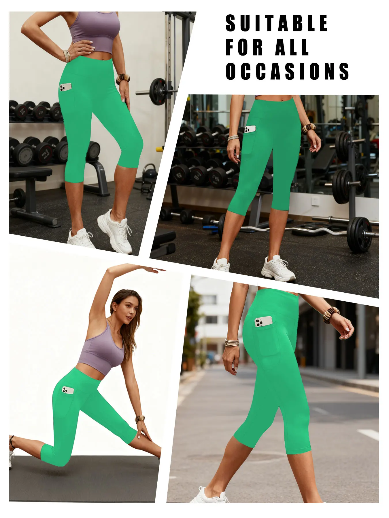 Women Capri Pants with Pockets 5 Inch High Waisted Super Soft No See Through Tummy Control Running Yoga