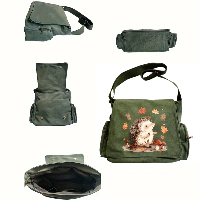 Casual Womens Messenger Bag Hedgehog Print Canvas Large Capacity Crossbody Bag Daily Use Laptop Bag
