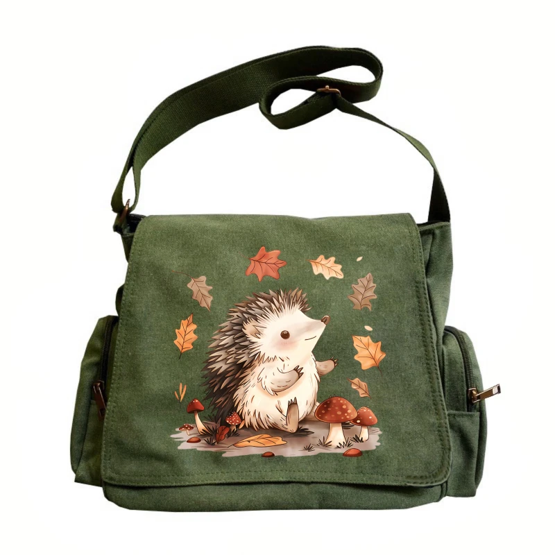Casual Womens Messenger Bag Hedgehog Print Canvas Large Capacity Crossbody Bag Daily Use Laptop Bag