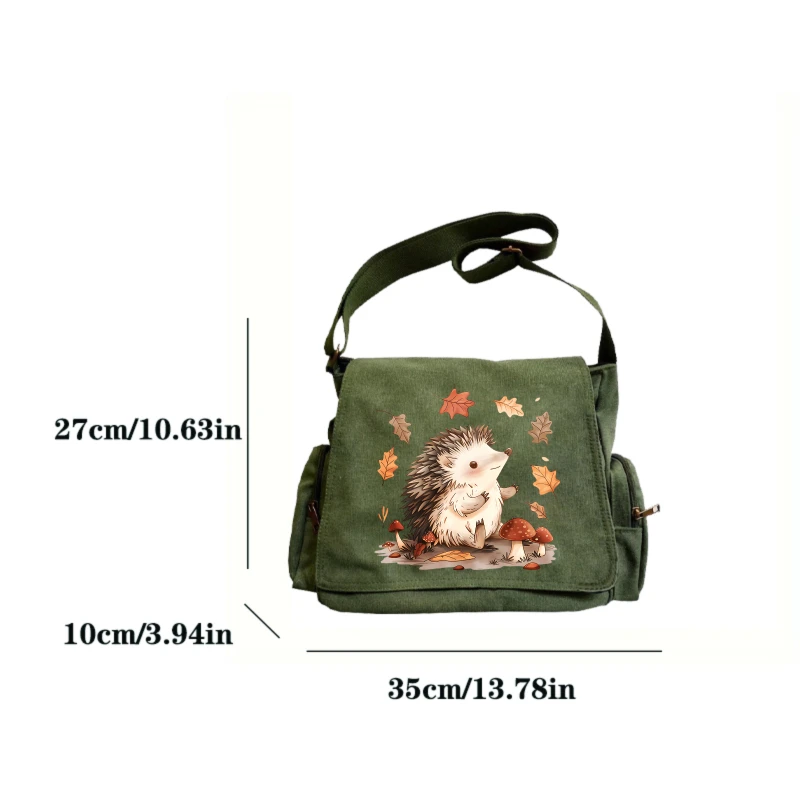Casual Womens Messenger Bag Hedgehog Print Canvas Large Capacity Crossbody Bag Daily Use Laptop Bag