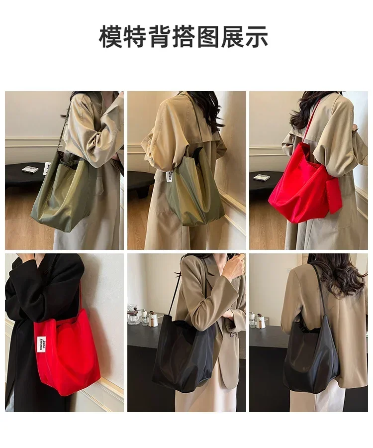 Niche Fashion Simple Shoulder Bag Tote Bag for Women 2026 New Nylon Fabric Underarm Bucket Bag Red Una Bolsa De Hombro