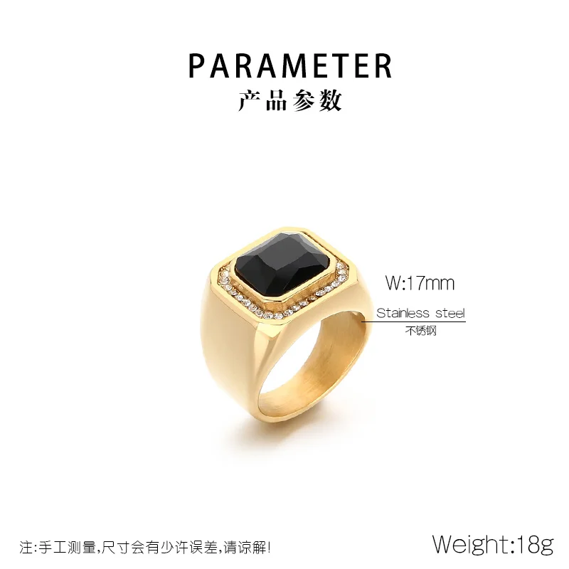 KALEN Trendy Stainless Steel Larger Men's Finger Ring Square Cut Zircon Stone Cocktail Rings Hip Hop Business Fashion Jewelry