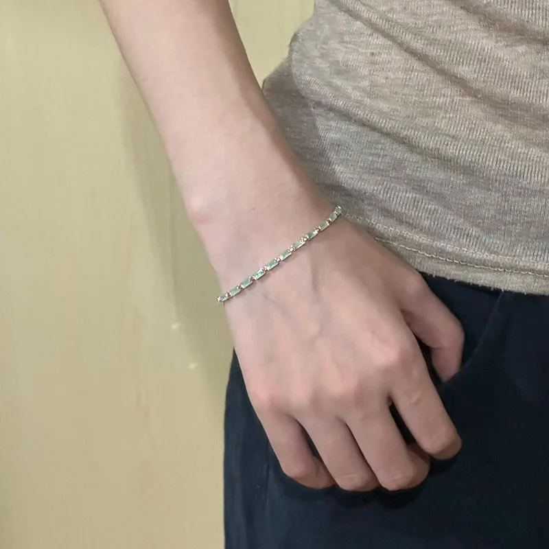 New sterling silver bracelet square full shining cat eye stone adjustable bracelet sea blue gemstone zircon silver bracelet Gift