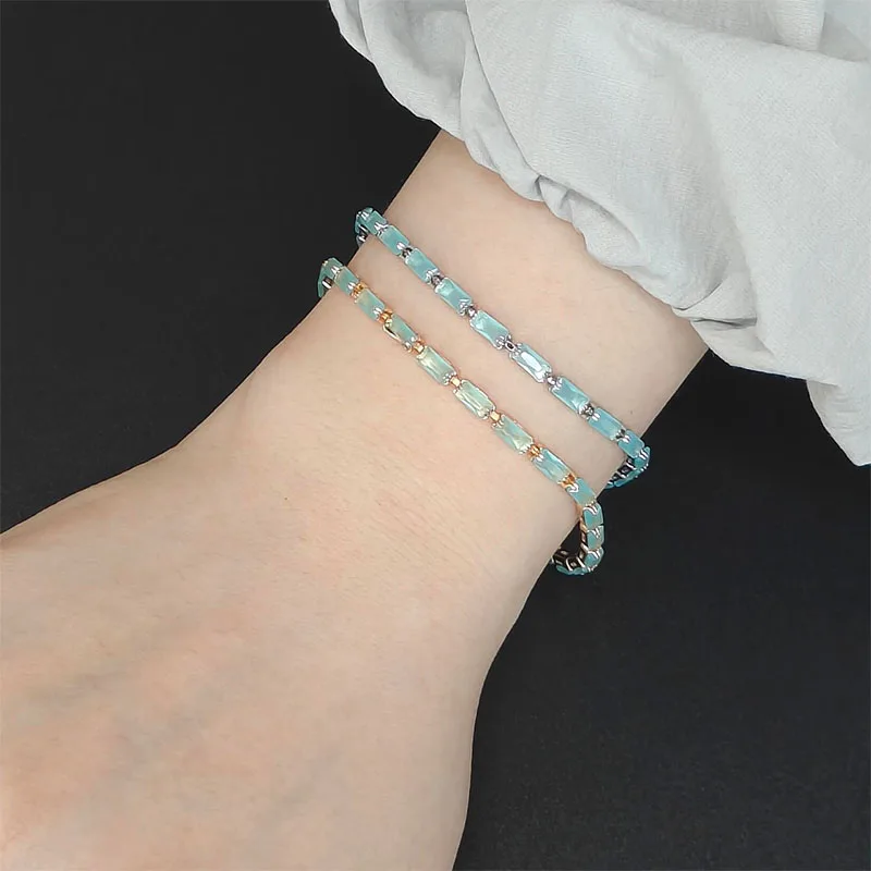 New sterling silver bracelet square full shining cat eye stone adjustable bracelet sea blue gemstone zircon silver bracelet Gift