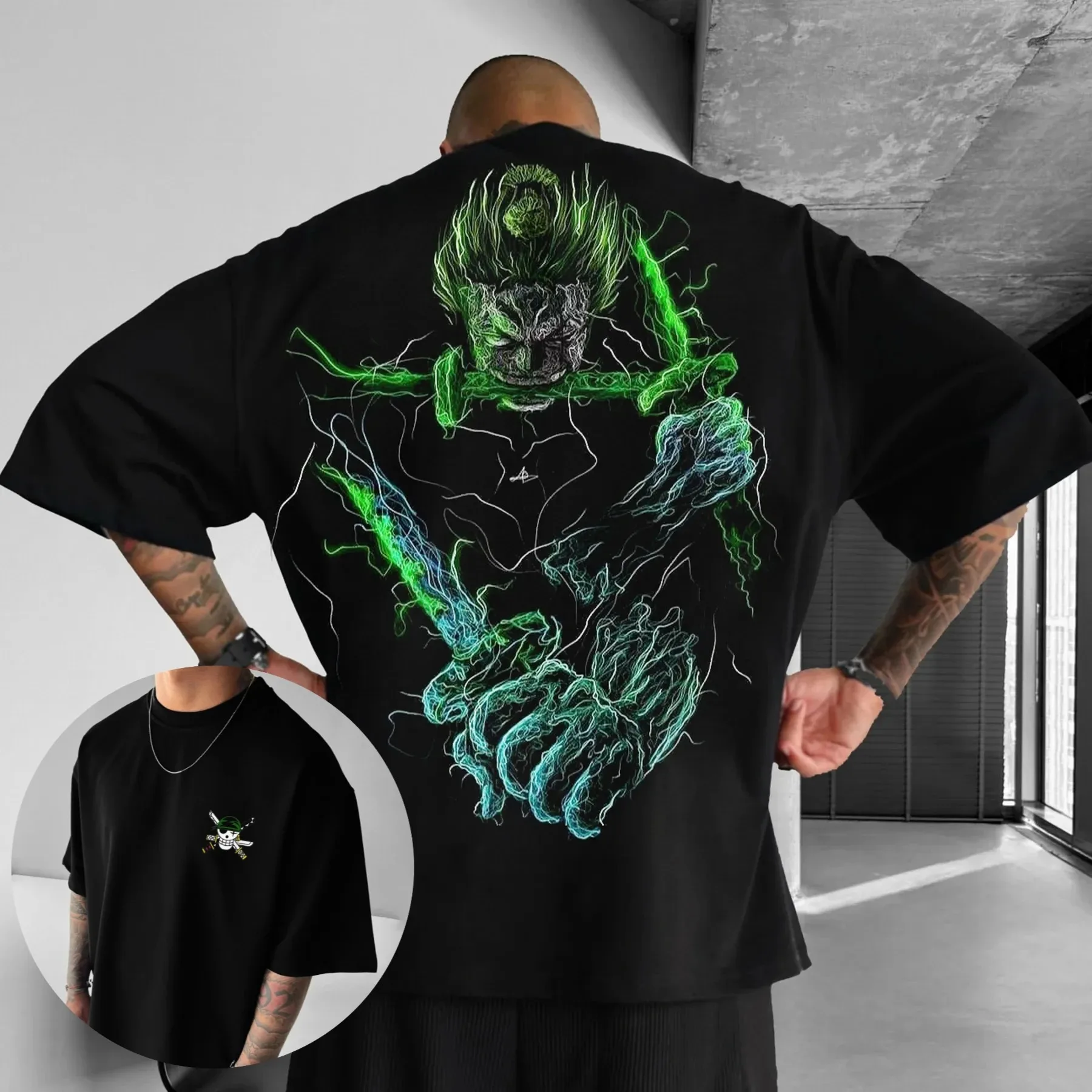 2026 One Piece Zoro Luffy Anime Printed pure Cotton T-shirt American Men's and Women's Summer Breathable Sports Round-neck Top