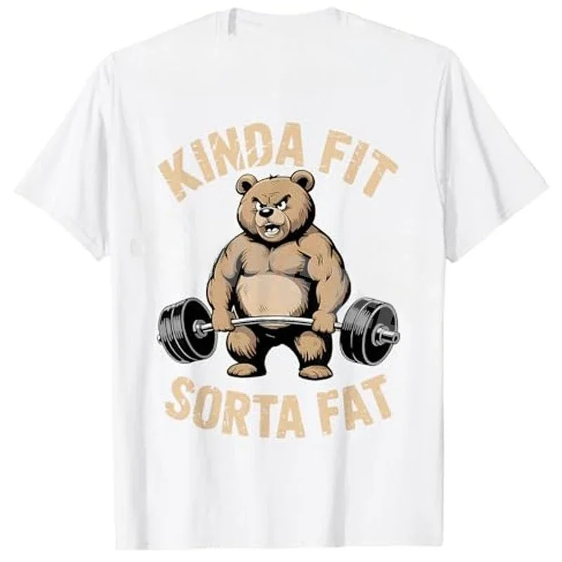 2026 Kinda Fit Sorta Fat - Funny Bear Weightlifting Workout T-Shirt Humor Raccoon Weightlifter Fitness Saying Tee Novelty Summer