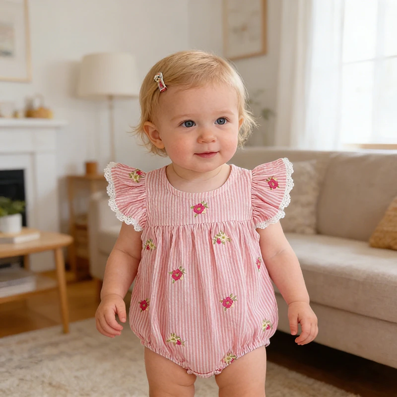 2026 Summer 0-24M Baby Girl Flying Sleeve Cotton Embroidery Baby Bodysuit 2-6Yrs Kids Sweet Party Frock Dresses Sister Clothing
