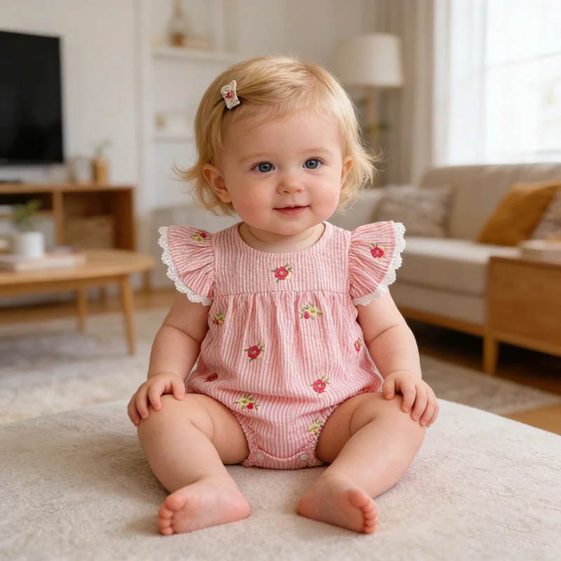 2026 Summer 0-24M Baby Girl Flying Sleeve Cotton Embroidery Baby Bodysuit 2-6Yrs Kids Sweet Party Frock Dresses Sister Clothing