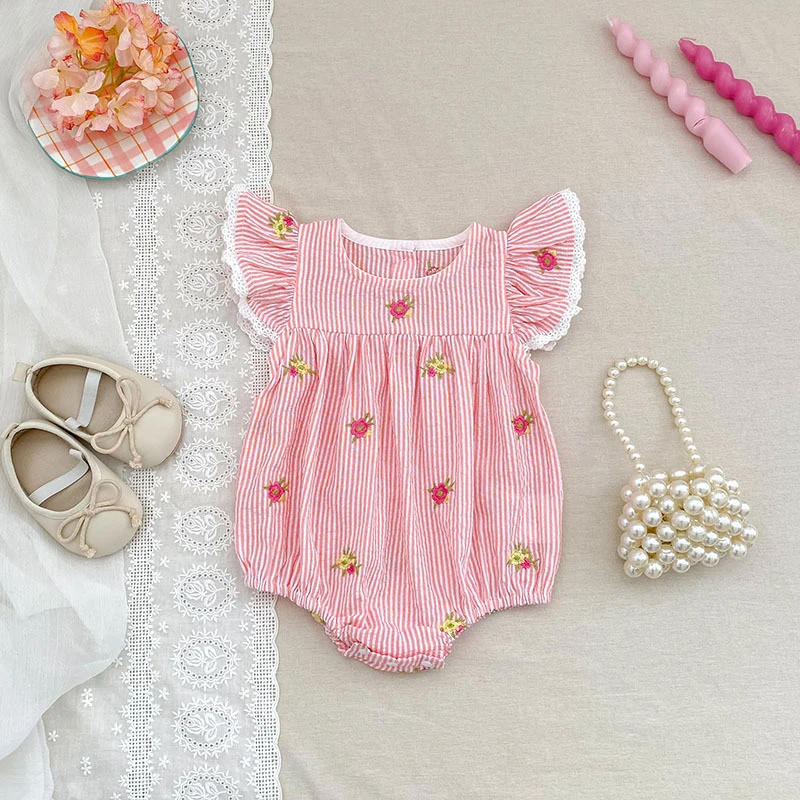 2026 Summer 0-24M Baby Girl Flying Sleeve Cotton Embroidery Baby Bodysuit 2-6Yrs Kids Sweet Party Frock Dresses Sister Clothing