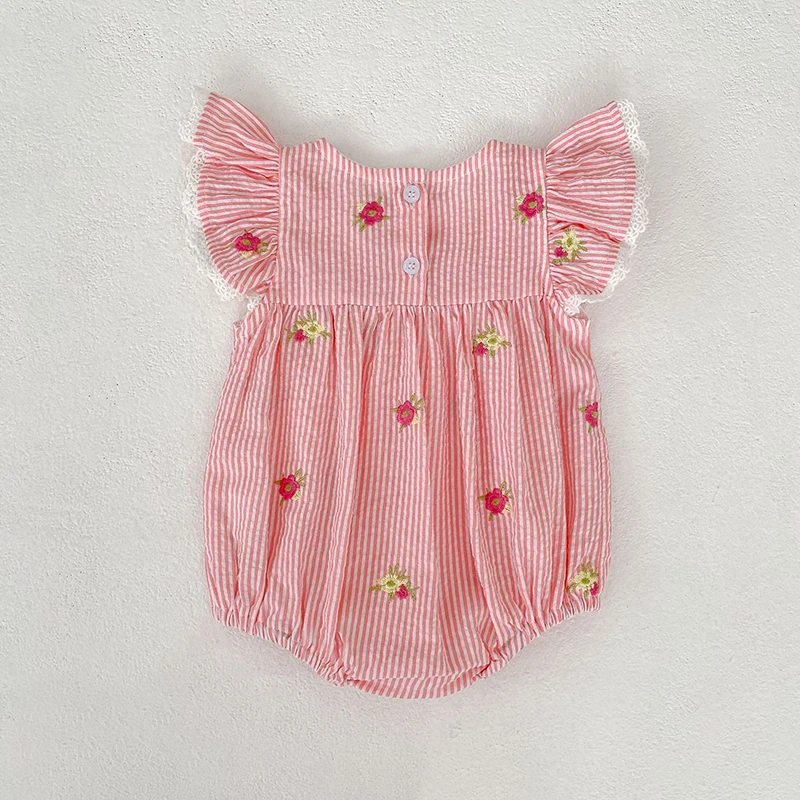 2026 Summer 0-24M Baby Girl Flying Sleeve Cotton Embroidery Baby Bodysuit 2-6Yrs Kids Sweet Party Frock Dresses Sister Clothing