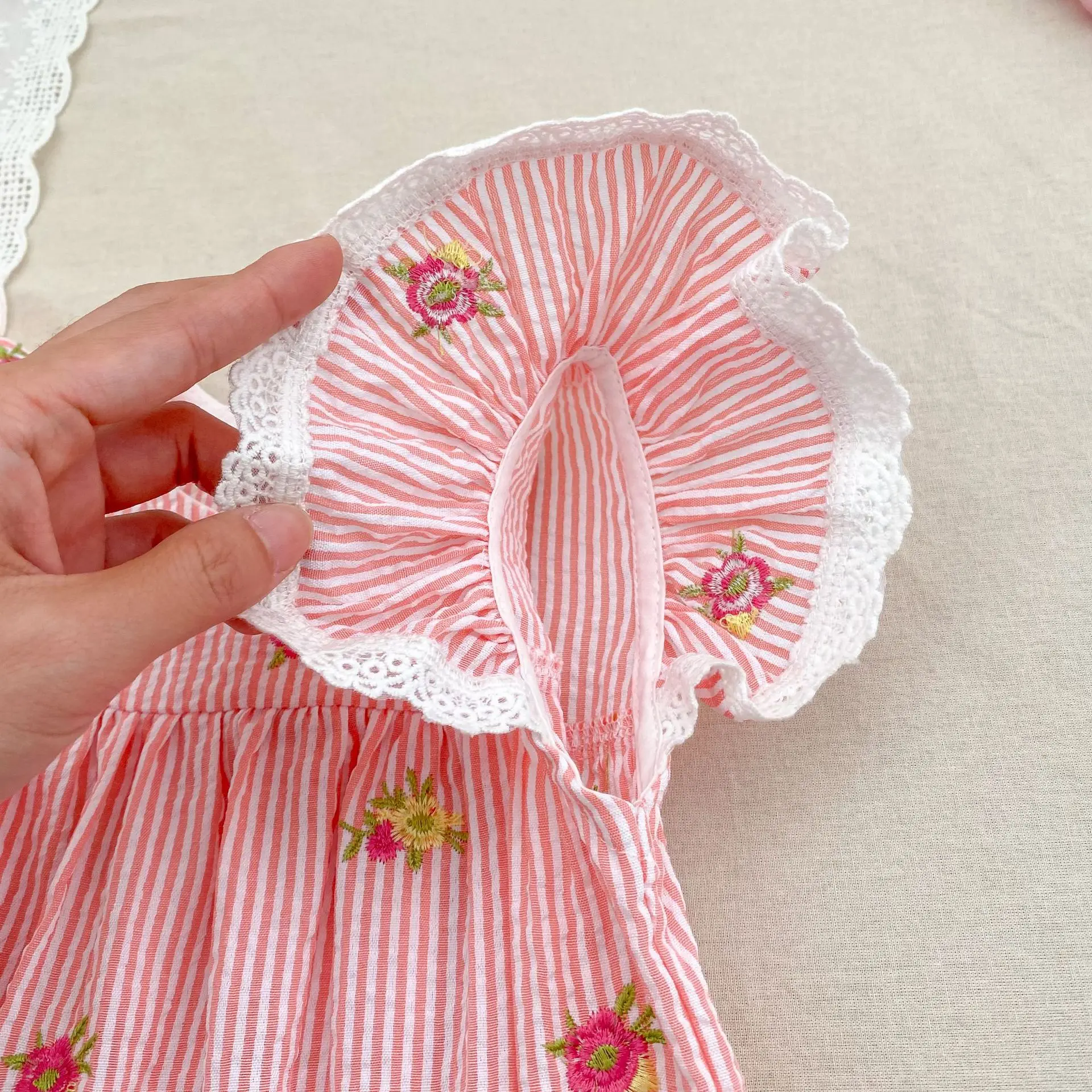 2026 Summer 0-24M Baby Girl Flying Sleeve Cotton Embroidery Baby Bodysuit 2-6Yrs Kids Sweet Party Frock Dresses Sister Clothing