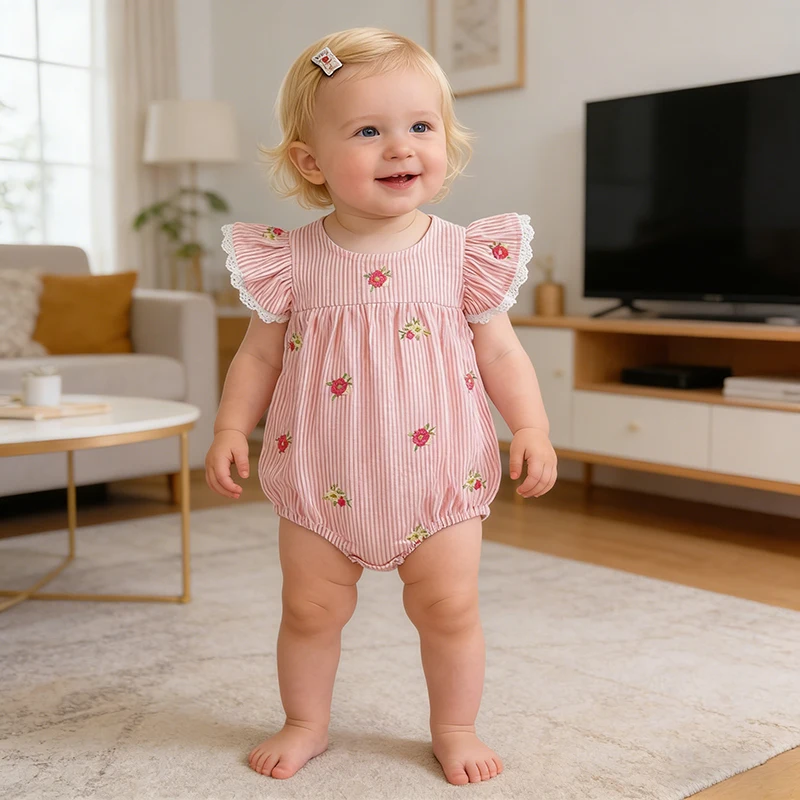 2026 Summer 0-24M Baby Girl Flying Sleeve Cotton Embroidery Baby Bodysuit 2-6Yrs Kids Sweet Party Frock Dresses Sister Clothing