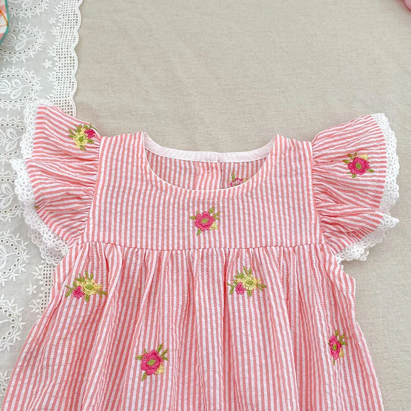 2026 Summer 0-24M Baby Girl Flying Sleeve Cotton Embroidery Baby Bodysuit 2-6Yrs Kids Sweet Party Frock Dresses Sister Clothing