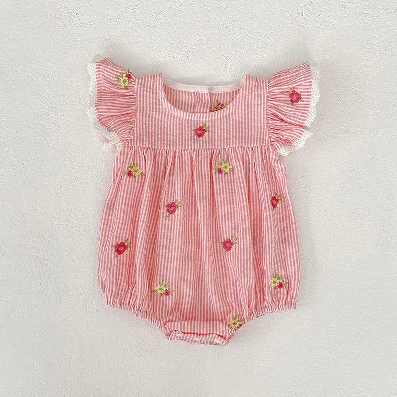 2026 Summer 0-24M Baby Girl Flying Sleeve Cotton Embroidery Baby Bodysuit 2-6Yrs Kids Sweet Party Frock Dresses Sister Clothing