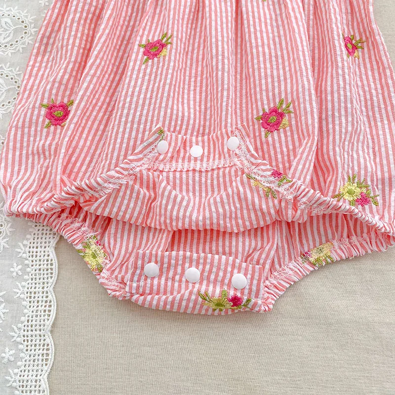 2026 Summer 0-24M Baby Girl Flying Sleeve Cotton Embroidery Baby Bodysuit 2-6Yrs Kids Sweet Party Frock Dresses Sister Clothing