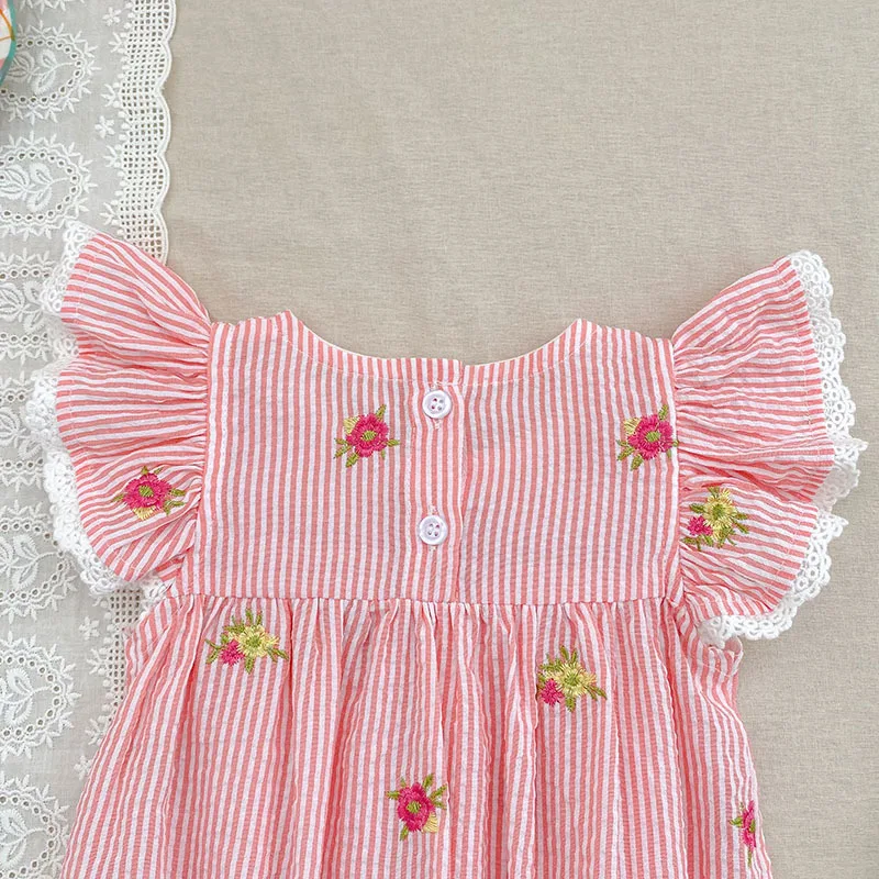2026 Summer 0-24M Baby Girl Flying Sleeve Cotton Embroidery Baby Bodysuit 2-6Yrs Kids Sweet Party Frock Dresses Sister Clothing