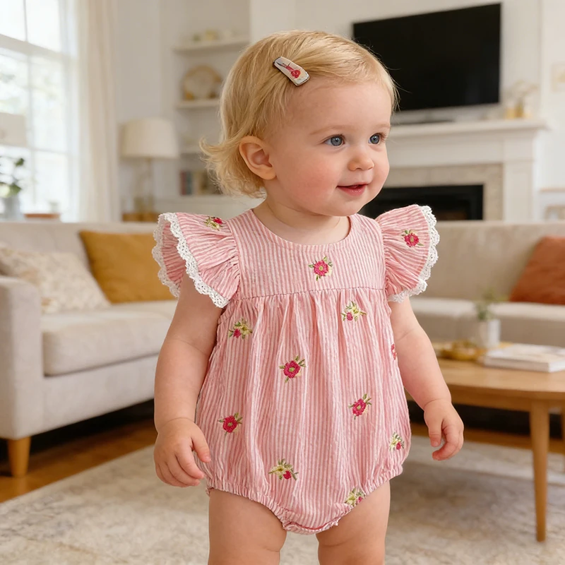 2026 Summer 0-24M Baby Girl Flying Sleeve Cotton Embroidery Baby Bodysuit 2-6Yrs Kids Sweet Party Frock Dresses Sister Clothing