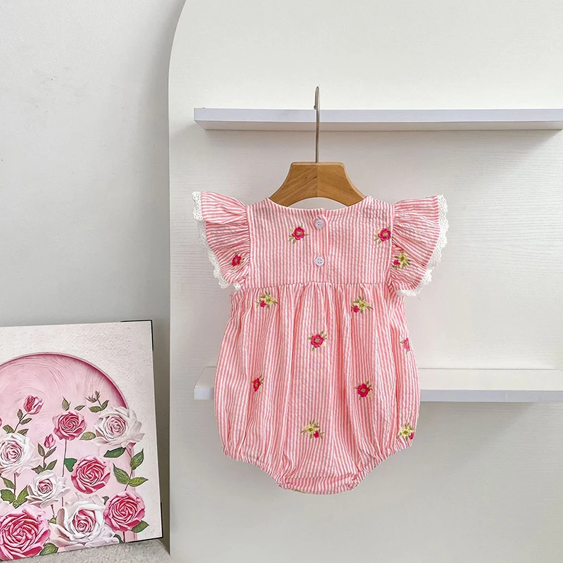 2026 Summer 0-24M Baby Girl Flying Sleeve Cotton Embroidery Baby Bodysuit 2-6Yrs Kids Sweet Party Frock Dresses Sister Clothing