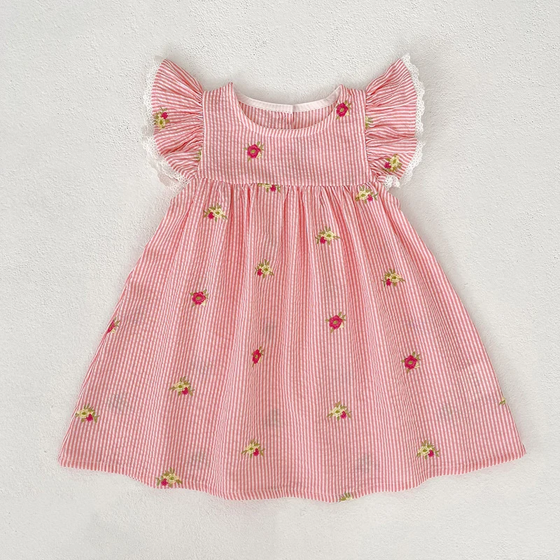 2026 Summer 0-24M Baby Girl Flying Sleeve Cotton Embroidery Baby Bodysuit 2-6Yrs Kids Sweet Party Frock Dresses Sister Clothing