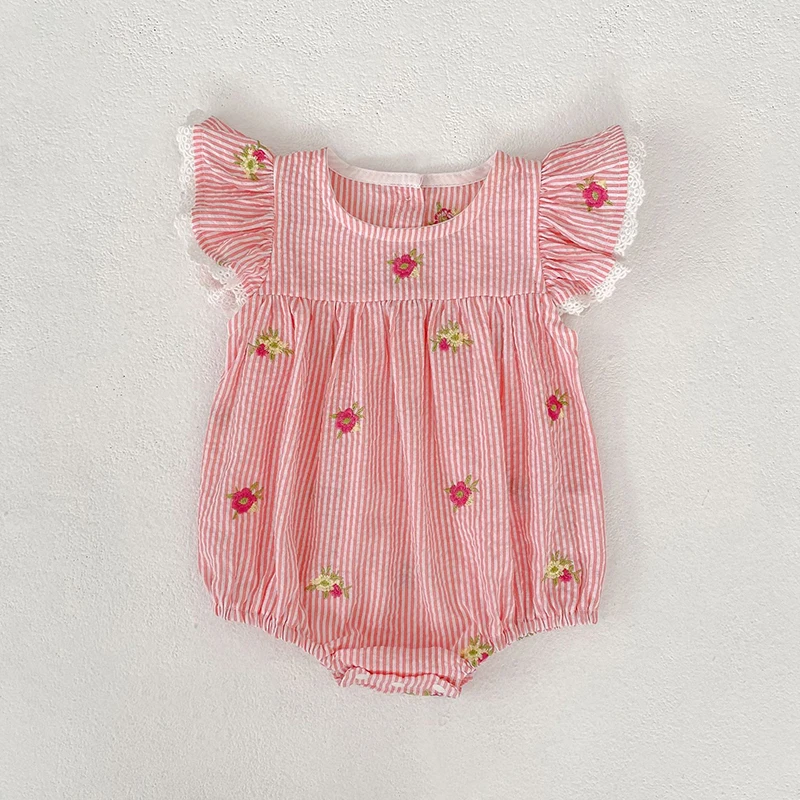2026 Summer 0-24M Baby Girl Flying Sleeve Cotton Embroidery Baby Bodysuit 2-6Yrs Kids Sweet Party Frock Dresses Sister Clothing