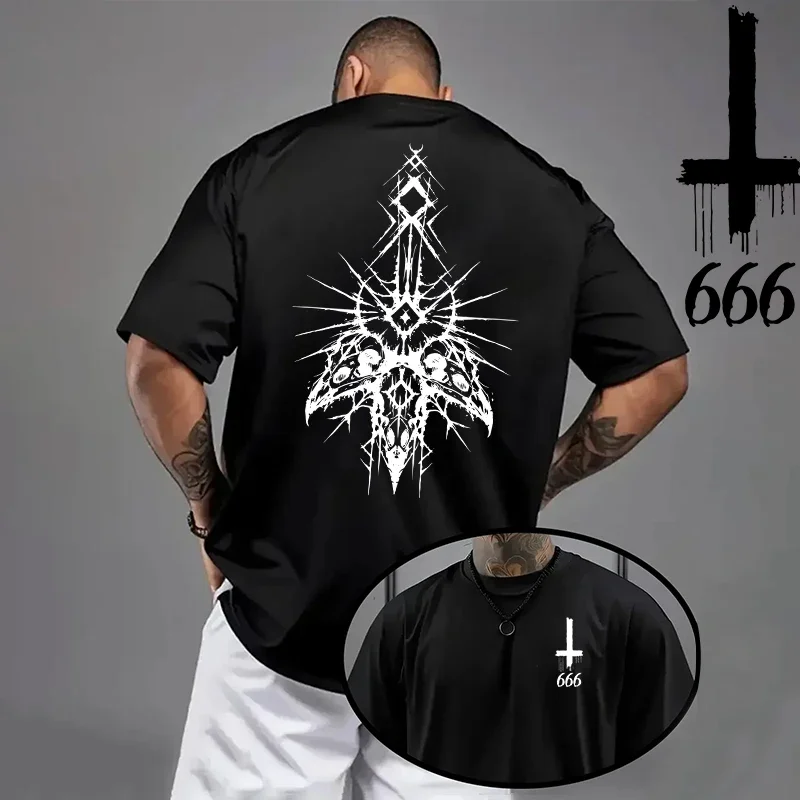 2026 Men's T-shirt Spring Summer Daily Casual Fashion Short Sleeve 8 Styles Satan Inverted Cross Prints Patterns Tees Oversize