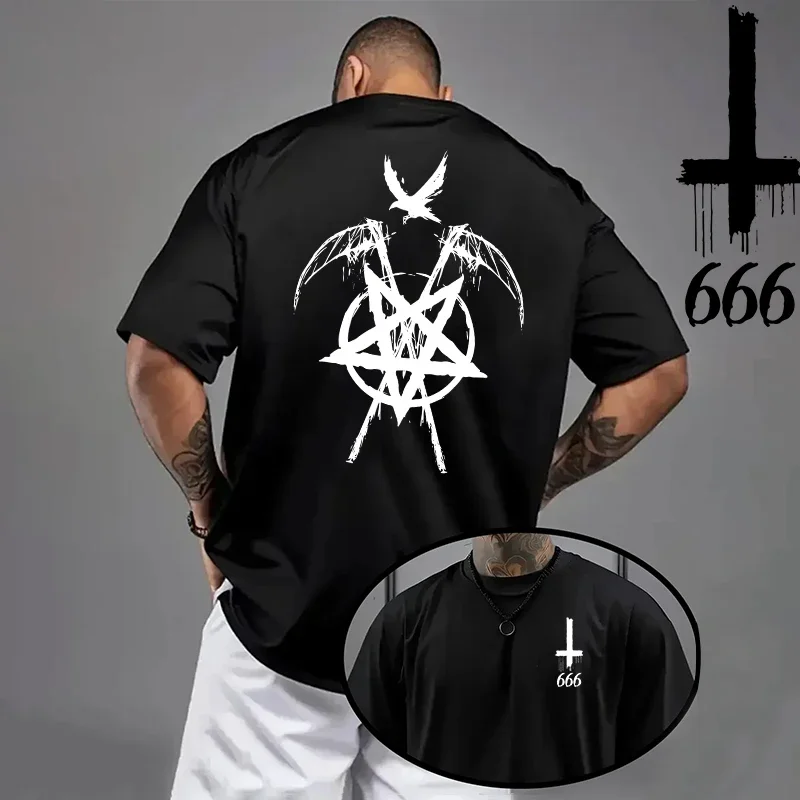 2026 Men's T-shirt Spring Summer Daily Casual Fashion Short Sleeve 8 Styles Satan Inverted Cross Prints Patterns Tees Oversize