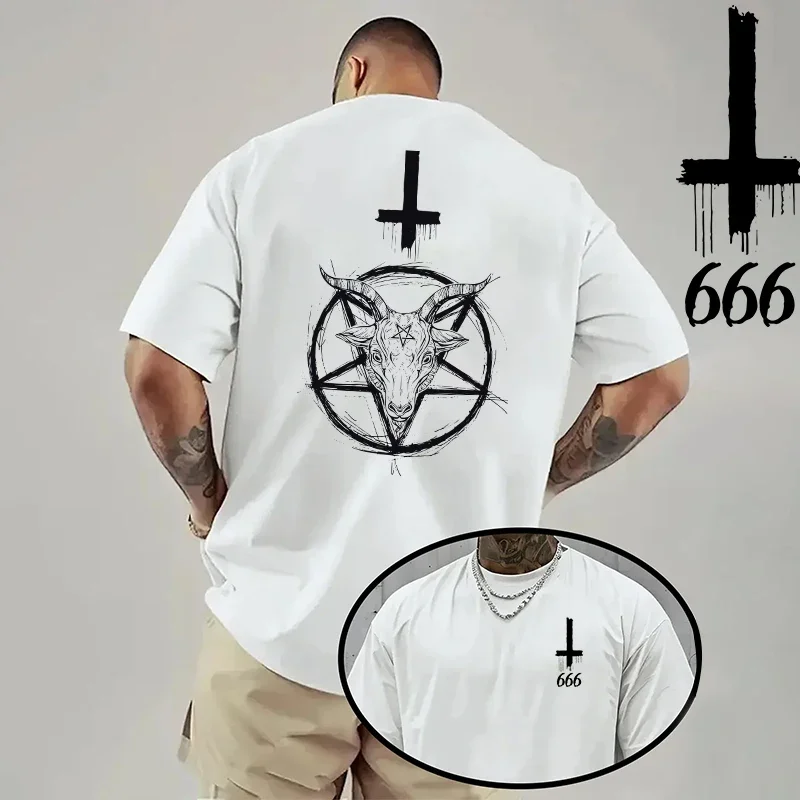 2026 Men's T-shirt Spring Summer Daily Casual Fashion Short Sleeve 8 Styles Satan Inverted Cross Prints Patterns Tees Oversize