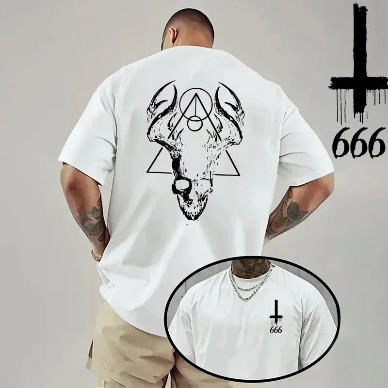 2026 Men's T-shirt Spring Summer Daily Casual Fashion Short Sleeve 8 Styles Satan Inverted Cross Prints Patterns Tees Oversize