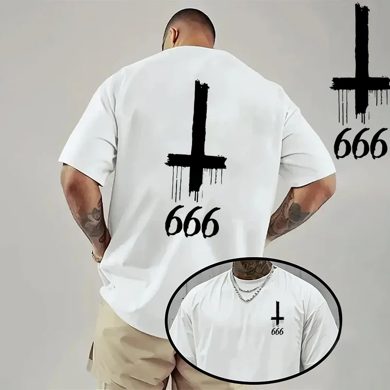 2026 Men's T-shirt Spring Summer Daily Casual Fashion Short Sleeve 8 Styles Satan Inverted Cross Prints Patterns Tees Oversize