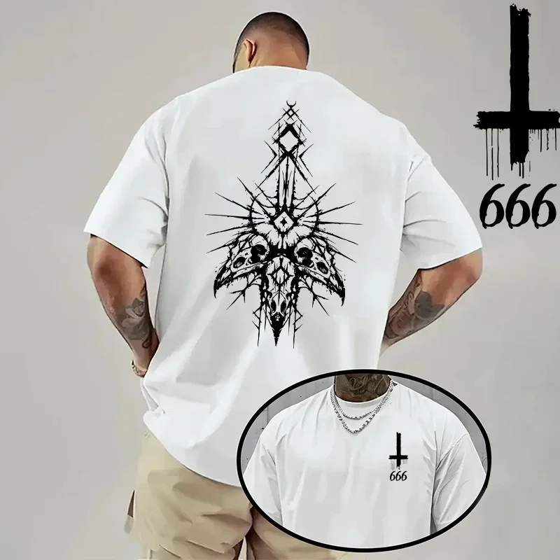 2026 Men's T-shirt Spring Summer Daily Casual Fashion Short Sleeve 8 Styles Satan Inverted Cross Prints Patterns Tees Oversize