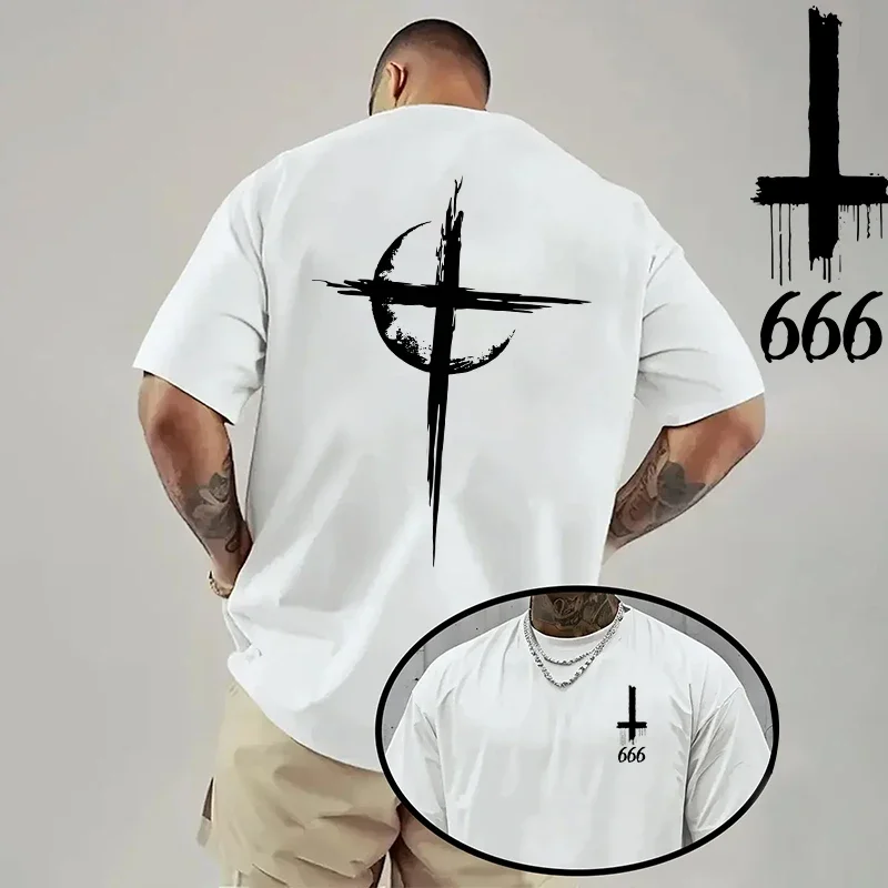 2026 Men's T-shirt Spring Summer Daily Casual Fashion Short Sleeve 8 Styles Satan Inverted Cross Prints Patterns Tees Oversize