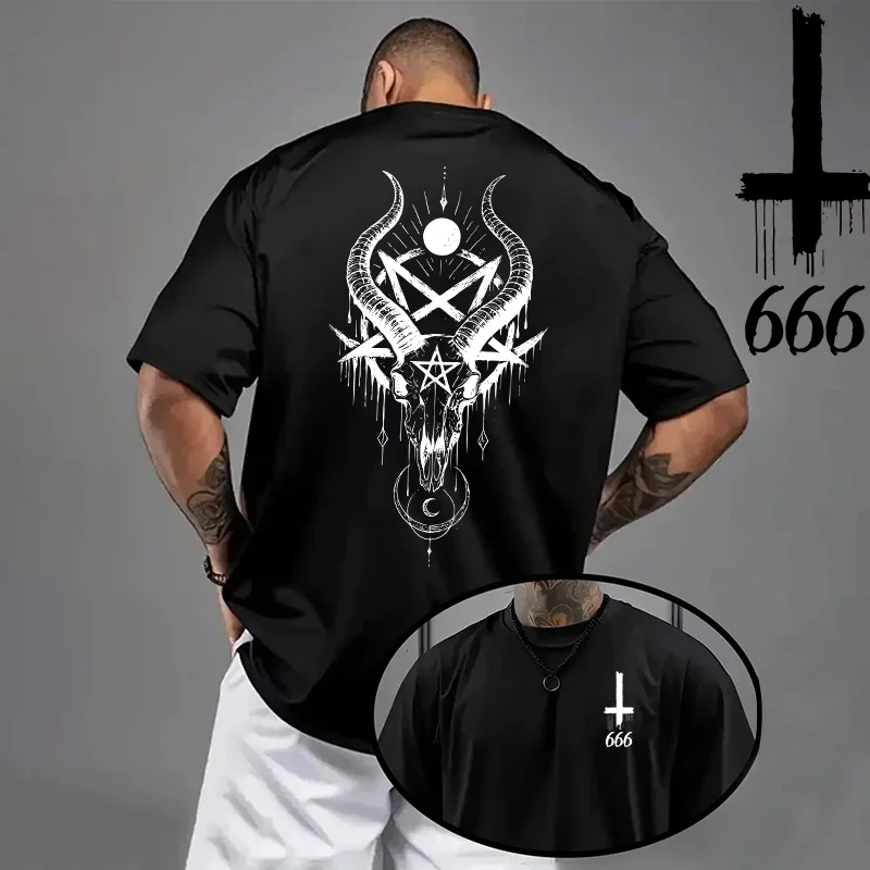 2026 Men's T-shirt Spring Summer Daily Casual Fashion Short Sleeve 8 Styles Satan Inverted Cross Prints Patterns Tees Oversize