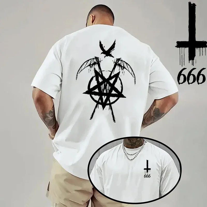 2026 Men's T-shirt Spring Summer Daily Casual Fashion Short Sleeve 8 Styles Satan Inverted Cross Prints Patterns Tees Oversize