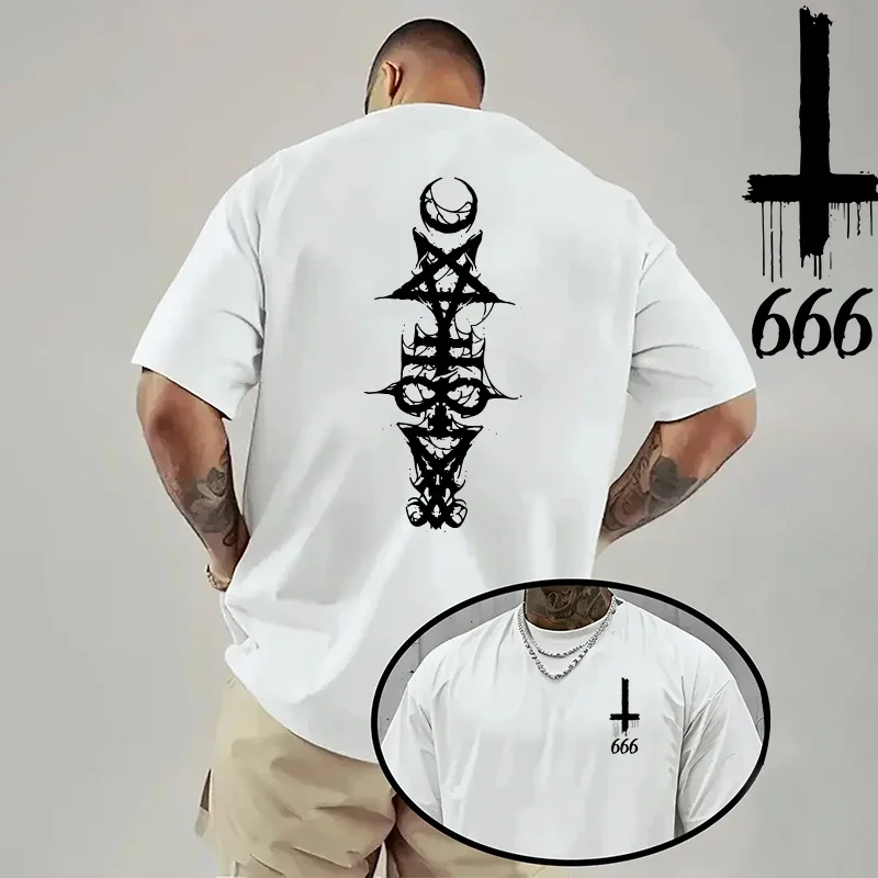 2026 Men's T-shirt Spring Summer Daily Casual Fashion Short Sleeve 8 Styles Satan Inverted Cross Prints Patterns Tees Oversize