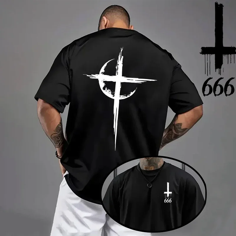 2026 Men's T-shirt Spring Summer Daily Casual Fashion Short Sleeve 8 Styles Satan Inverted Cross Prints Patterns Tees Oversize