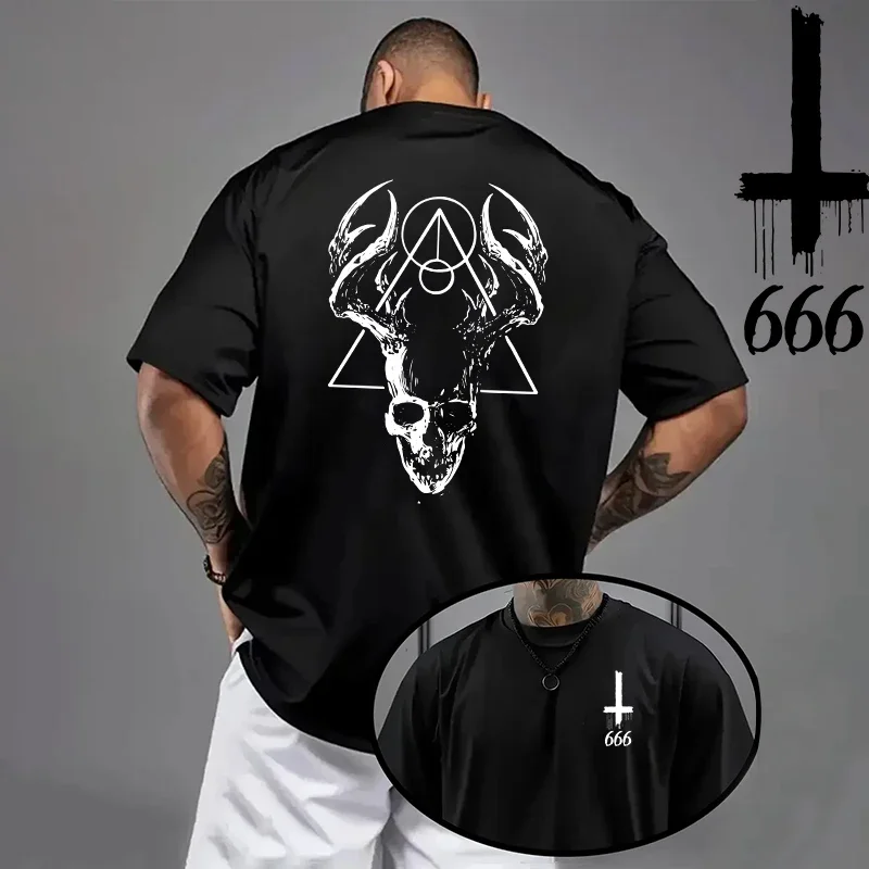 2026 Men's T-shirt Spring Summer Daily Casual Fashion Short Sleeve 8 Styles Satan Inverted Cross Prints Patterns Tees Oversize