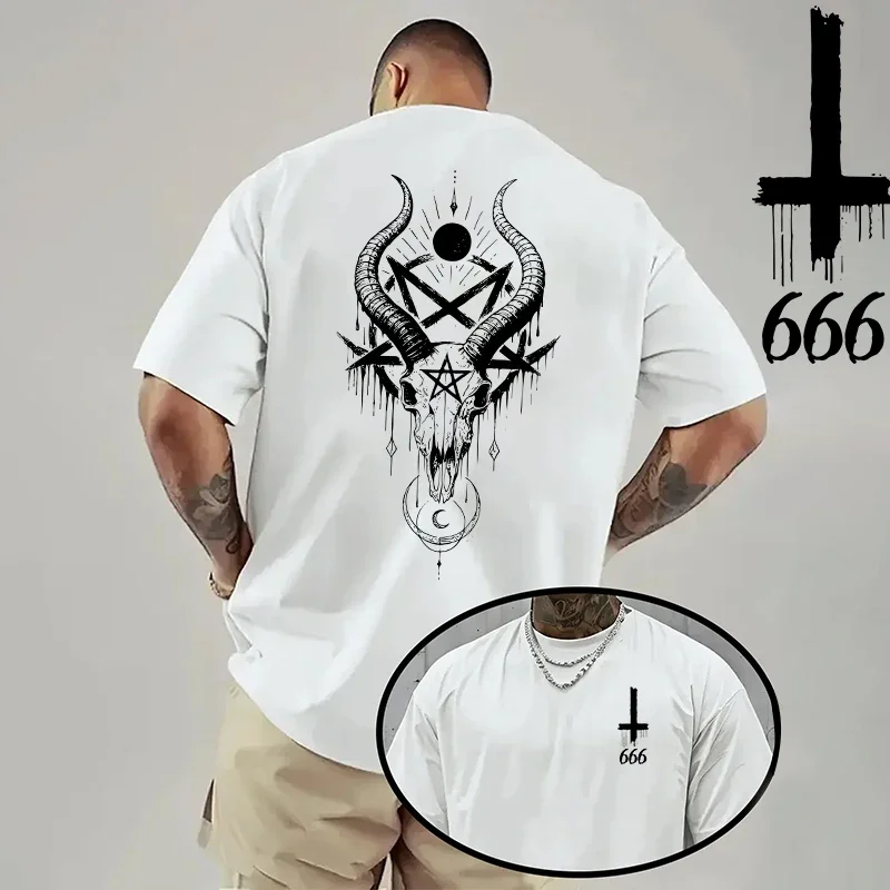 2026 Men's T-shirt Spring Summer Daily Casual Fashion Short Sleeve 8 Styles Satan Inverted Cross Prints Patterns Tees Oversize