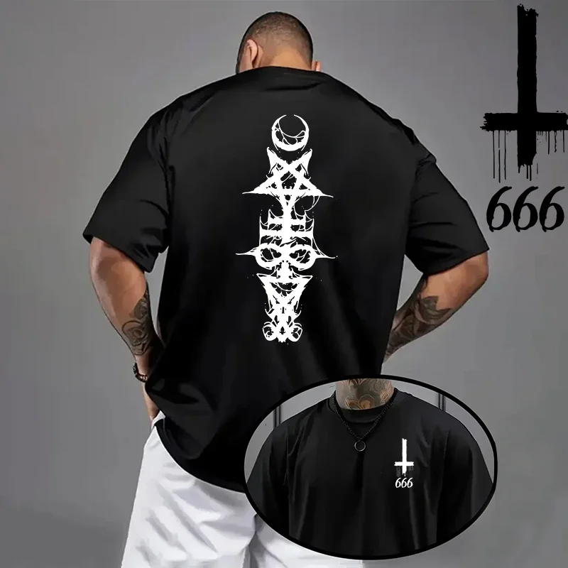2026 Men's T-shirt Spring Summer Daily Casual Fashion Short Sleeve 8 Styles Satan Inverted Cross Prints Patterns Tees Oversize