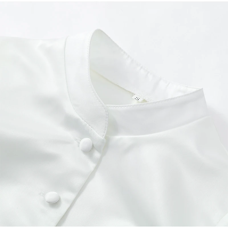 Elegant White Lantern Sleeve Shirt Women's Sexy Solid Stand Collar High Waist Slim Shirts 2026 New Lady Tops Commute Outerwears