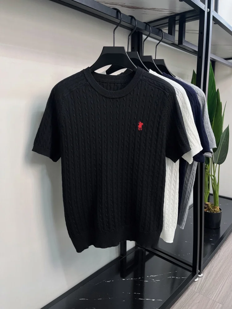 High end luxury brand short sleeve knitted T-shirt Korean casual comfort men's summer new Paul Pony embroidered round neck top