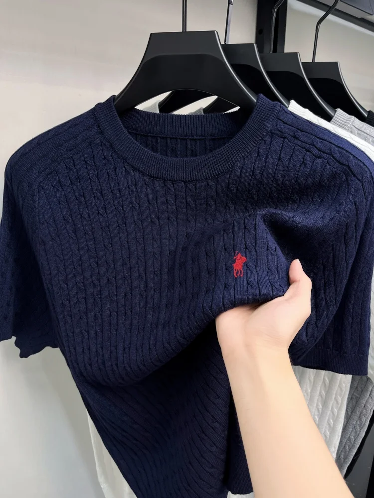 High end luxury brand short sleeve knitted T-shirt Korean casual comfort men's summer new Paul Pony embroidered round neck top
