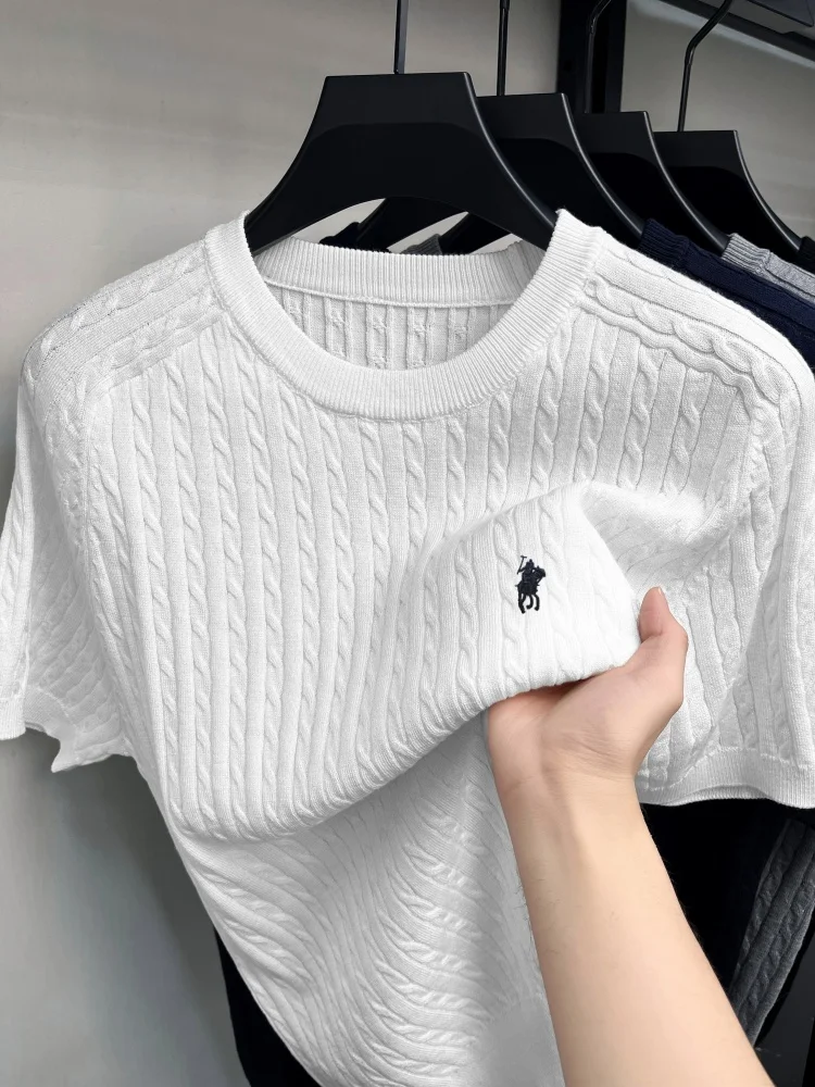 High end luxury brand short sleeve knitted T-shirt Korean casual comfort men's summer new Paul Pony embroidered round neck top