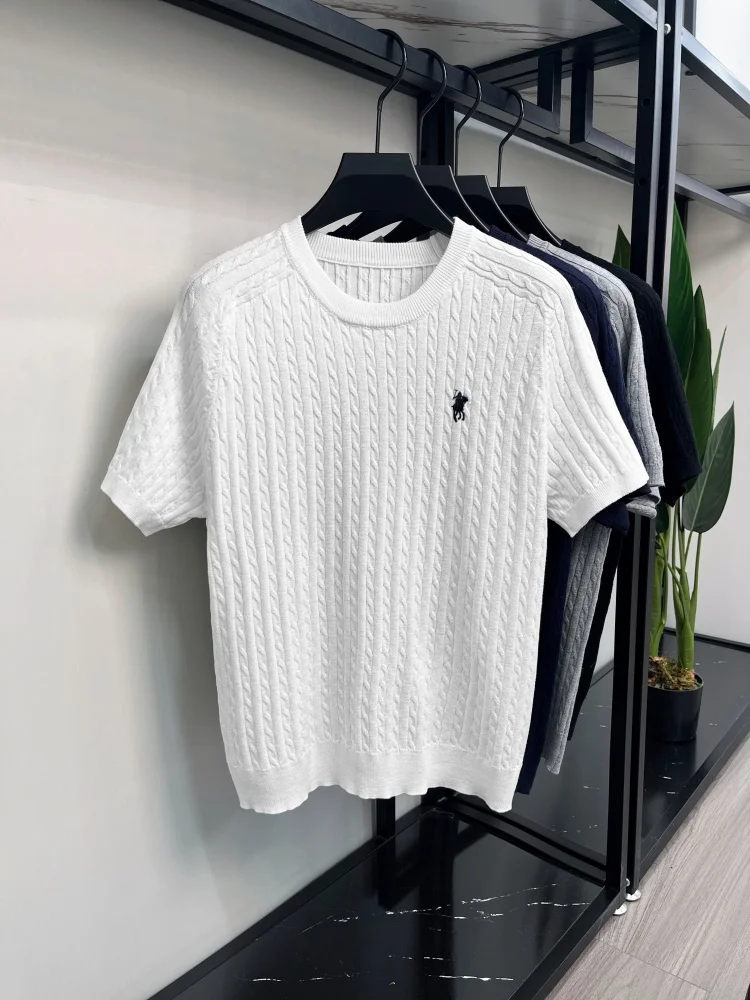 High end luxury brand short sleeve knitted T-shirt Korean casual comfort men's summer new Paul Pony embroidered round neck top