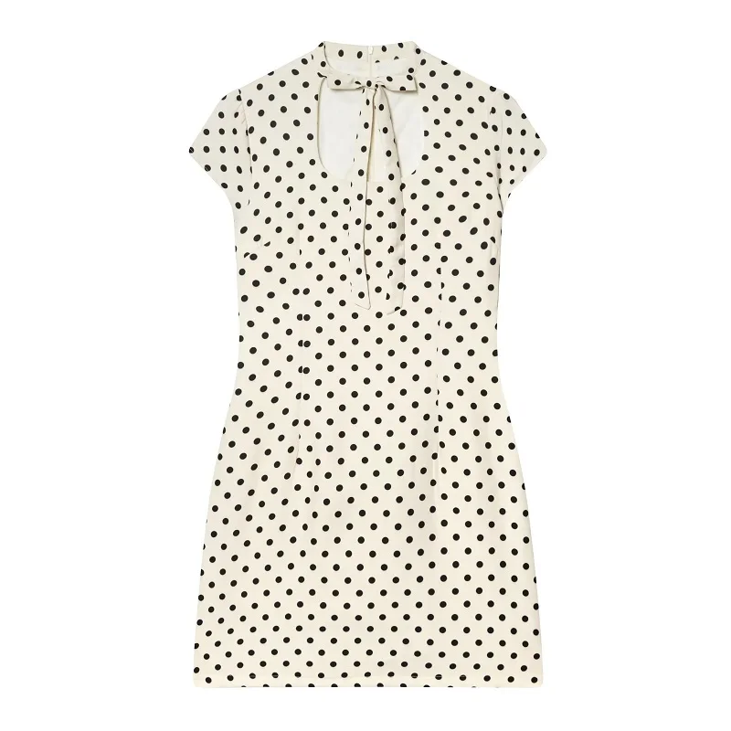 MUJER Polka Dot Women's Dress Bow Cut out Short Dresses for Women Summer Party Dresses 2026 Woman Short Sleeve Mini Dress Women