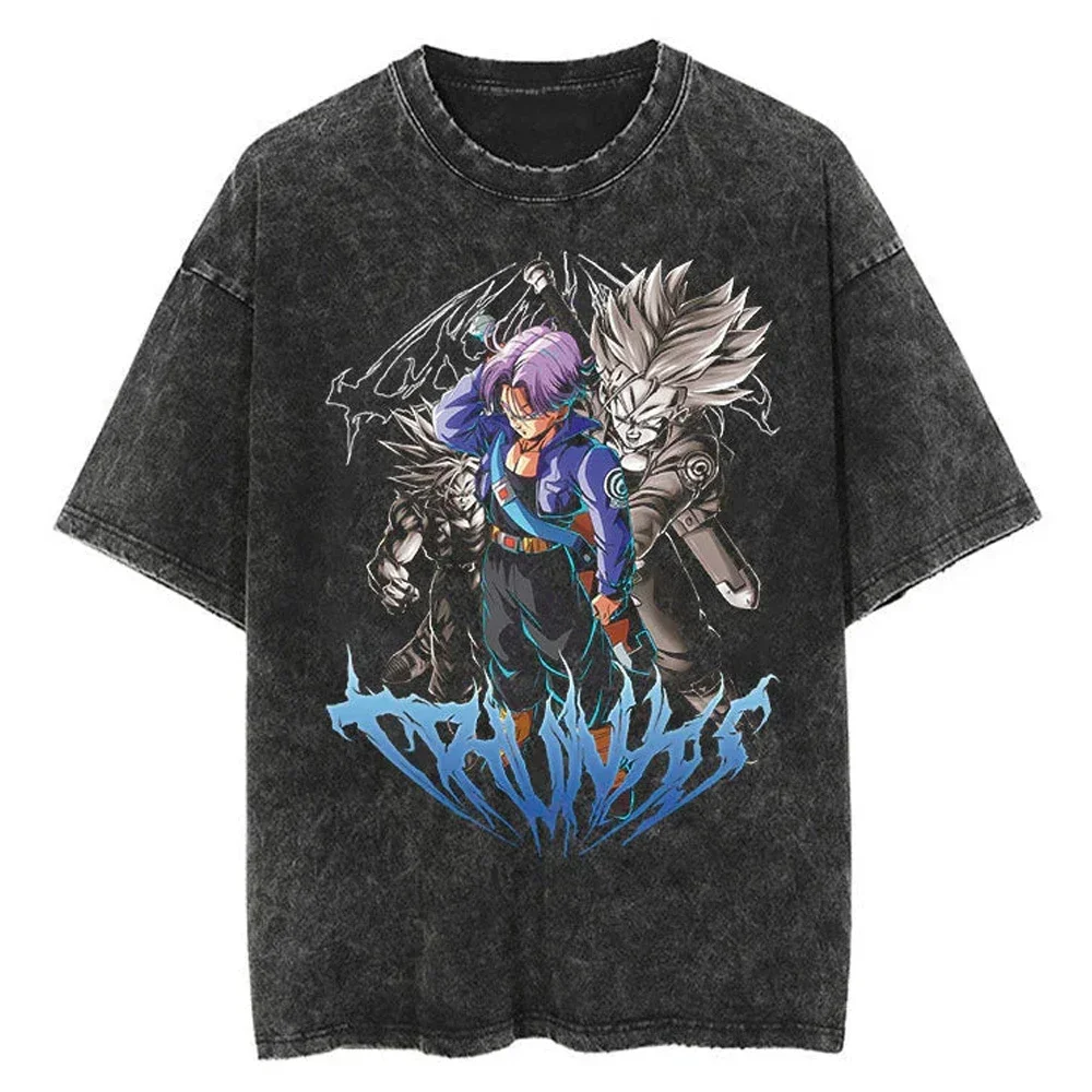 Hip Hop Streetwear Japan Anime Dragon Ball Print Oversized T-Shirt Men Washed Vintage Black Tshirt Summer Casual Cotton T Shirt