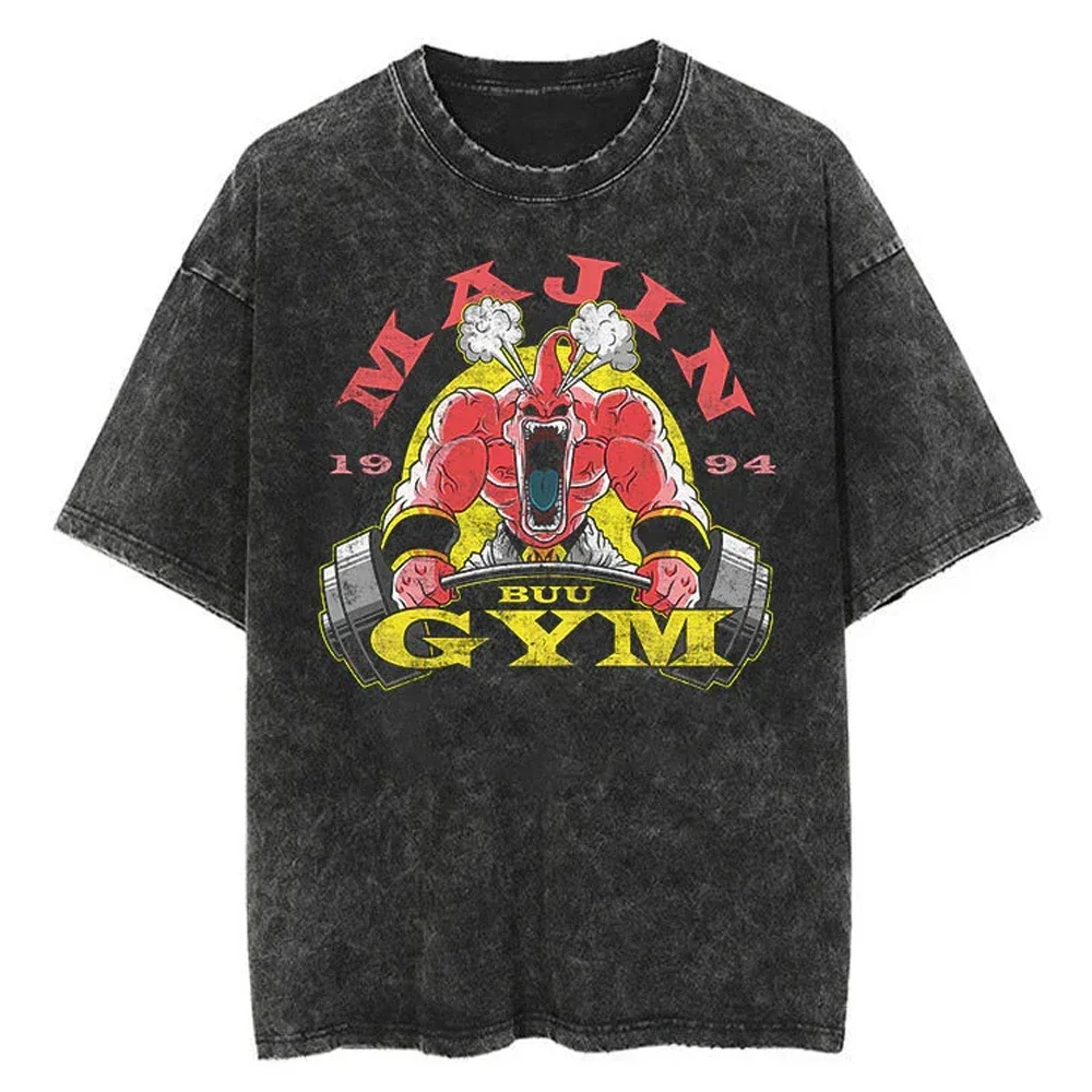 Hip Hop Streetwear Japan Anime Dragon Ball Print Oversized T-Shirt Men Washed Vintage Black Tshirt Summer Casual Cotton T Shirt
