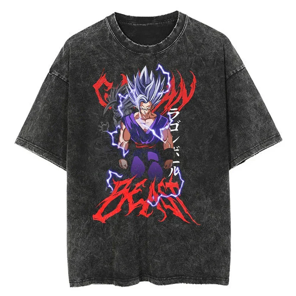Hip Hop Streetwear Japan Anime Dragon Ball Print Oversized T-Shirt Men Washed Vintage Black Tshirt Summer Casual Cotton T Shirt