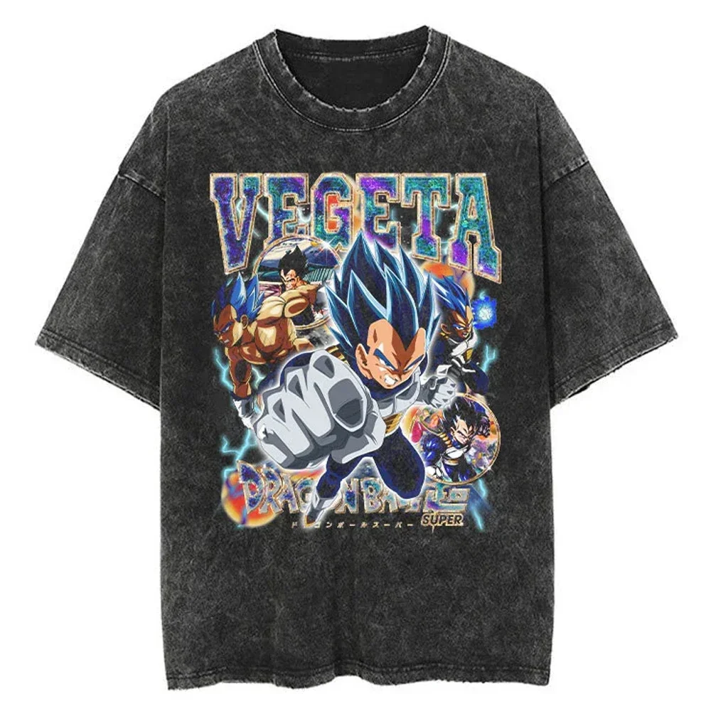 Hip Hop Streetwear Japan Anime Dragon Ball Print Oversized T-Shirt Men Washed Vintage Black Tshirt Summer Casual Cotton T Shirt