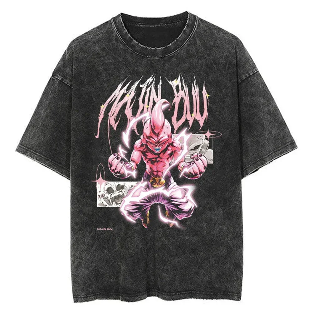 Hip Hop Streetwear Japan Anime Dragon Ball Print Oversized T-Shirt Men Washed Vintage Black Tshirt Summer Casual Cotton T Shirt
