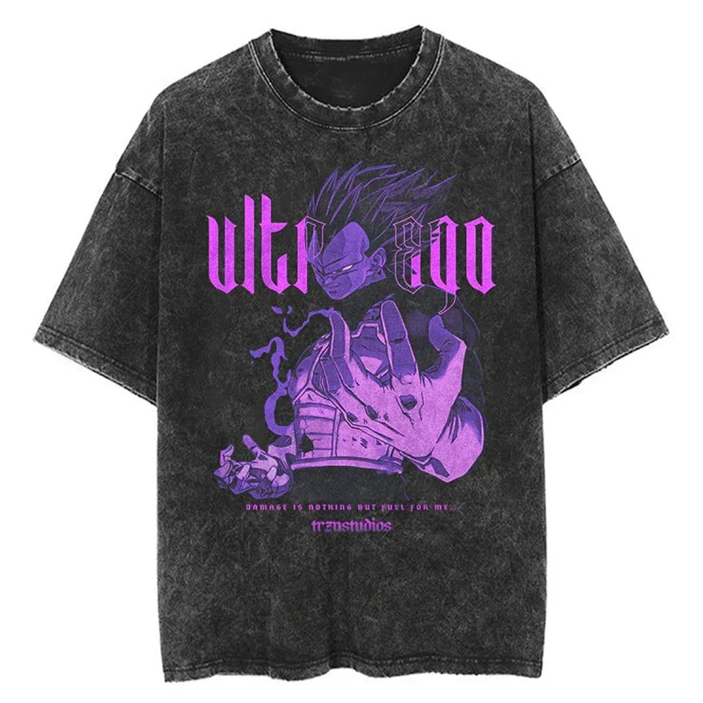 Hip Hop Streetwear Japan Anime Dragon Ball Print Oversized T-Shirt Men Washed Vintage Black Tshirt Summer Casual Cotton T Shirt